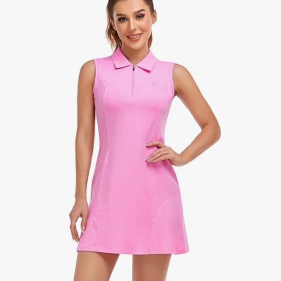 Mofiz- Pink Sleeveless Polo Dress w/ Zip Up - Picture 1 of 7